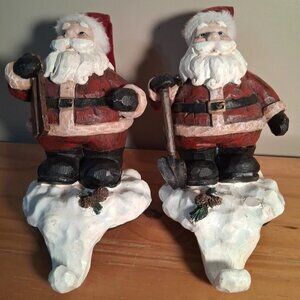 2 Santa Clause 9" Weighted Christmas Stocking Shelf Hangers